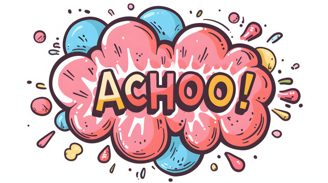 Sticker comic sneeze effect with text ACHOO flat illustration