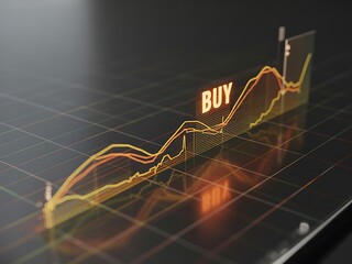Glowing buy signal on financial graph stock market trading