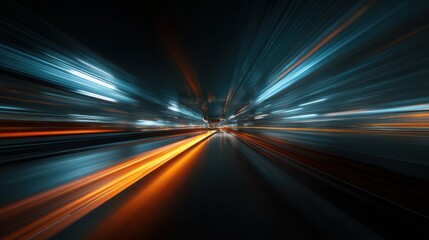 Abstract motion blur of city lights at high speed on a dark road