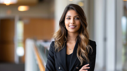 young indian business woman standing office