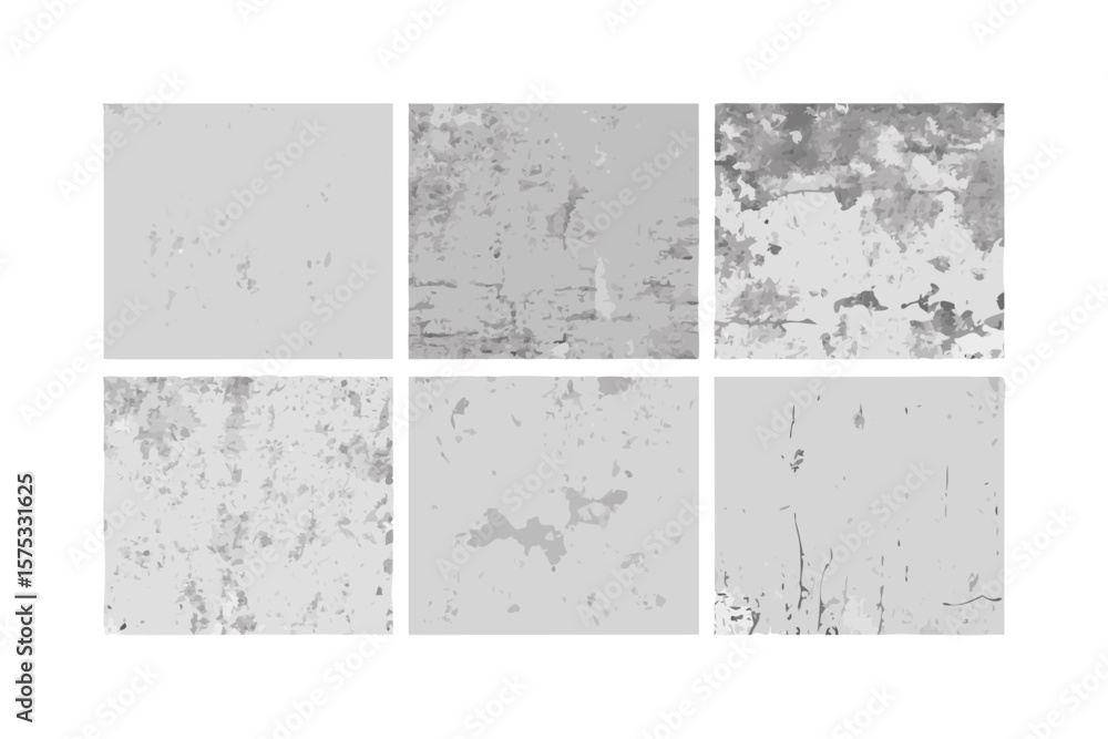 Aufkleber collection of six abstract grayscale textured backgrounds with varying degrees of grunge and distres