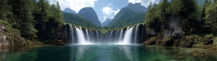 Majestic waterfall panorama nature landscape hdr 360 degrees view
