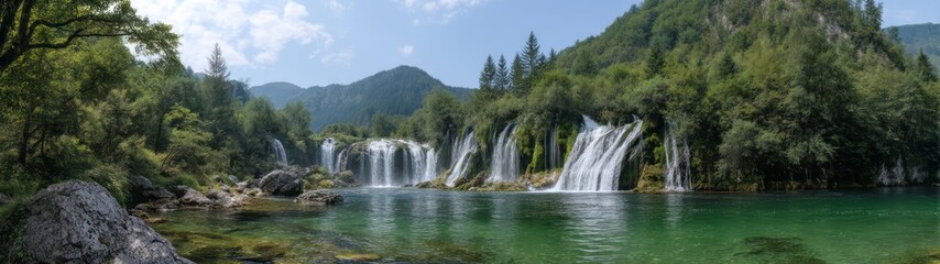 Fototapeta premium Nature's waterfall panorama scenic viewpoint 360 degrees hdr landscape