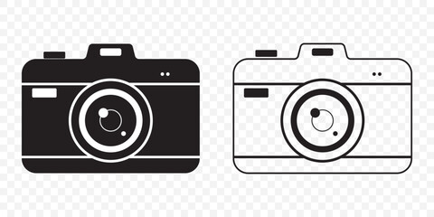 Camera icon set. photo camera in flat style symbol. photography camera line art signs, vector illustration on Transparent Background. EPS 10.