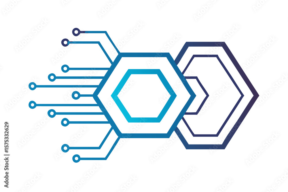 Poster abstract digital network connection with glowing blue and purple hexagons on a black background repr