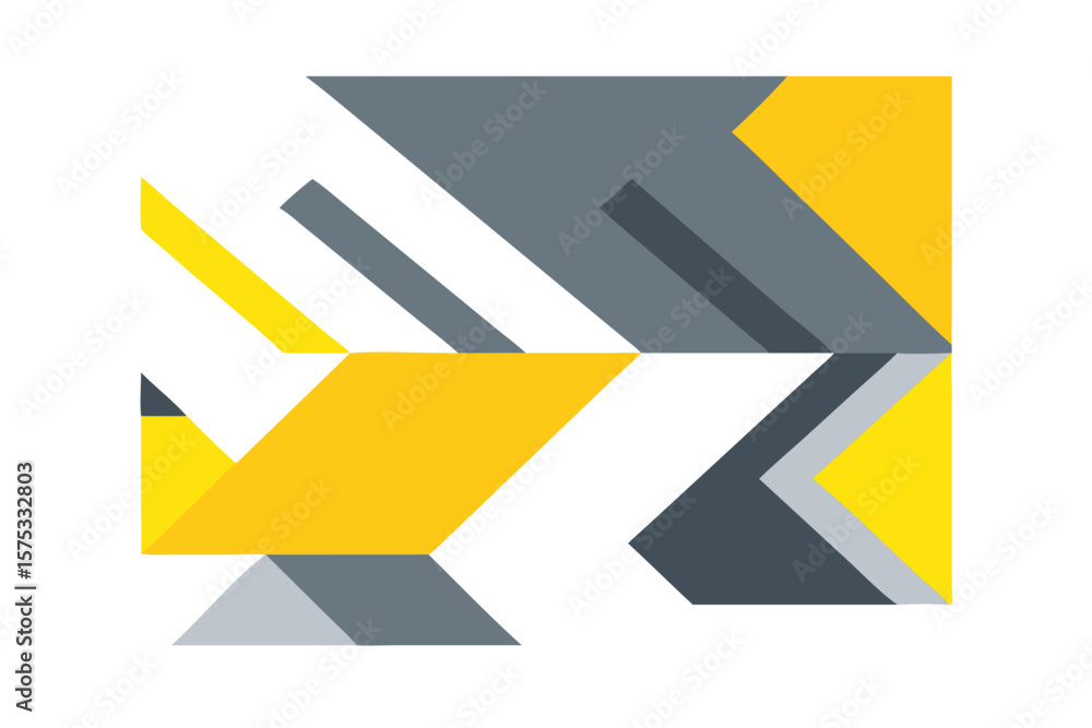 Poster abstract geometric shapes in yellow and gray against a black background creating a modern and dynami