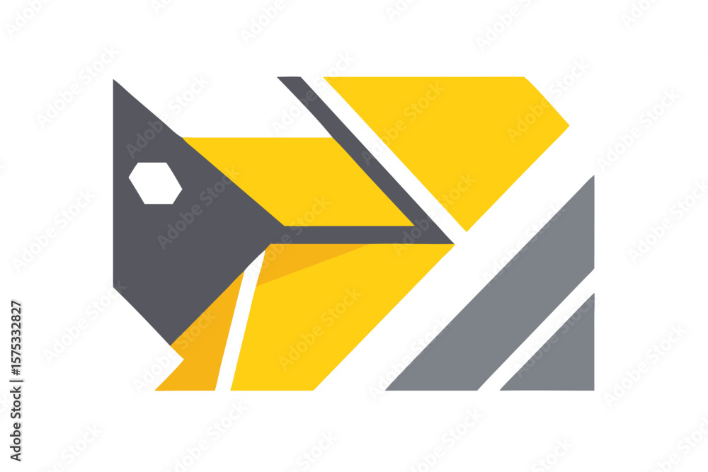 Poster abstract geometric design with sharp angles and contrasting yellow and gray colors on a black backgr