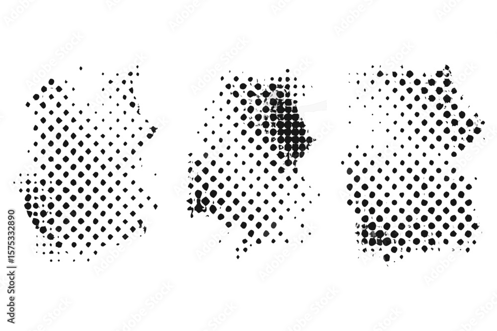 Poster abstract halftone pattern with scattered light spots and glitches on a dark background