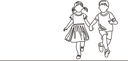 ファミリー　キッズ　家族　子供　女の子　男の子　人物　線　手描き　ライフスタイル　シンプル　イラスト