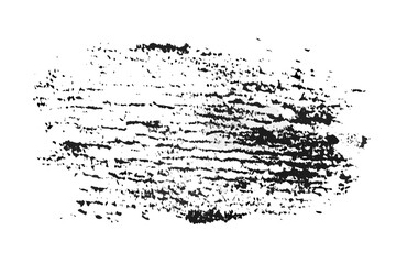 Fototapeta premium Abstract textured brush stroke with white and gray paint splatters on a black background
