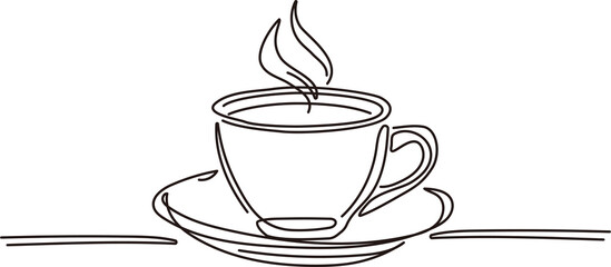 ティータイム　紅茶　お茶　コーヒー　ドリンク　飲食　カフェ　線画　手描き　シンプル　イラスト素材
