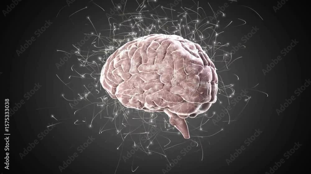 Aufkleber starting initial view showing 3d brain model rotating sides pulsing tracers mapping connectivity