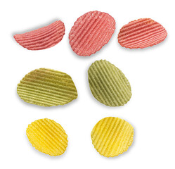 colorful potato chips isolated on transparent background