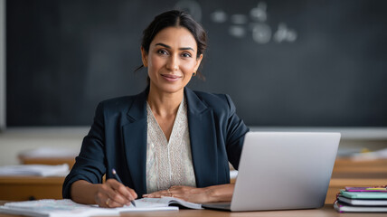 modern indian teacher seated in the class room
