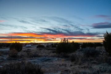 Beautiful full color image of a roadside sunset along the interstate at dusk