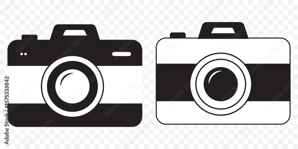 Poster camera icons set in black filled and stroke line style on transparent background. eps 10.