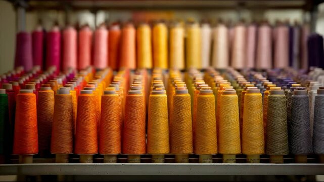 Arrangement of vibrant spools of thread showcasing a spectrum of color and texture