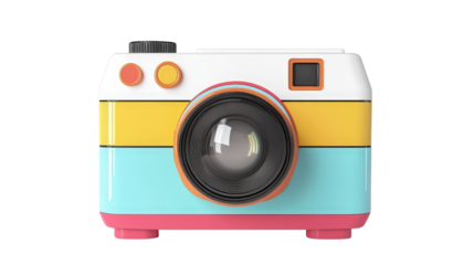 Retro instant camera with colorful accents background isolated on a Transparent background, PNG file.