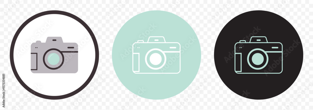 Poster Camera icon set. Photo camera in flat style. Vector on Transparent Background. EPS 10.