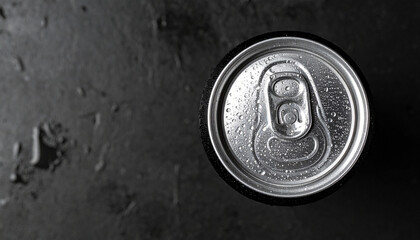 Canned Cold Brew Coffee with Droplets on Black Surface, Urban Aesthetic and Top Lighting