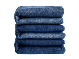 Stack of folded blue jeans denim fabric textile, On Transparent Background, Png