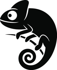 Black chameleon perched on branch reptile animal