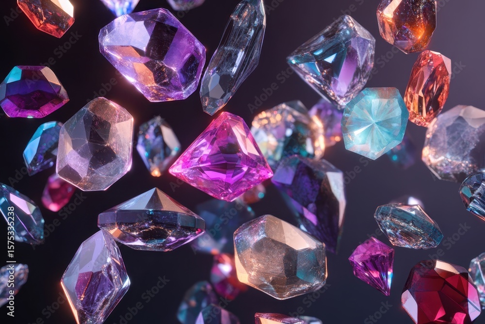 Aufkleber falling gemstones create a vibrant display in an abstract environment, falling gemstones 3d render