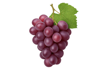 Fototapeta premium Ripe red grapes hanging on vine with green leaf, detached and isolated against transparent background