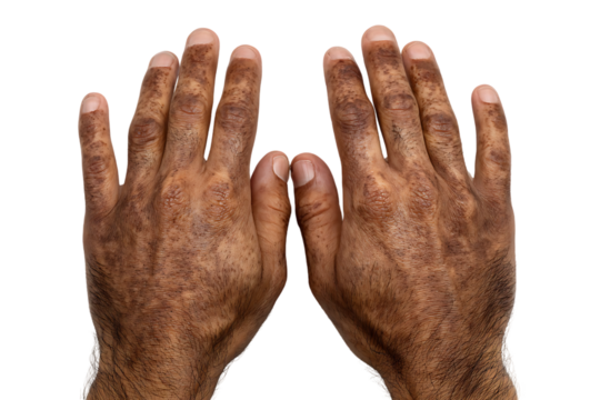 Close up of hands with hyperpigmentation.