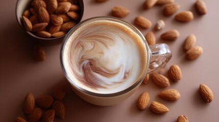 Almond Latte with Latte Art and Almonds