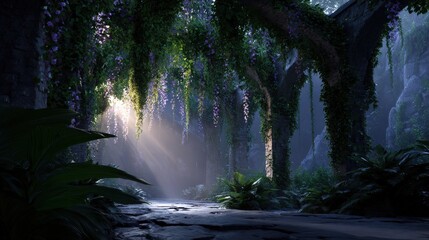 Sunlit Path Through a Lush Pixel Art Forest