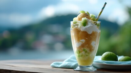 Refreshing Lime Ice Dessert with Whipped Cream