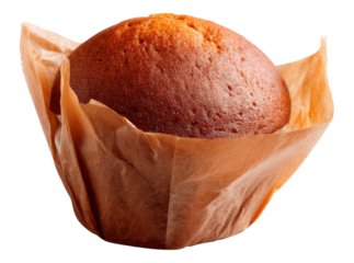 Delicious homemade muffin in brown paper liner isolated on black background, On Transparent Background, Png