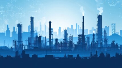 Obraz premium Industrial complex silhouette against a soft blue backdrop