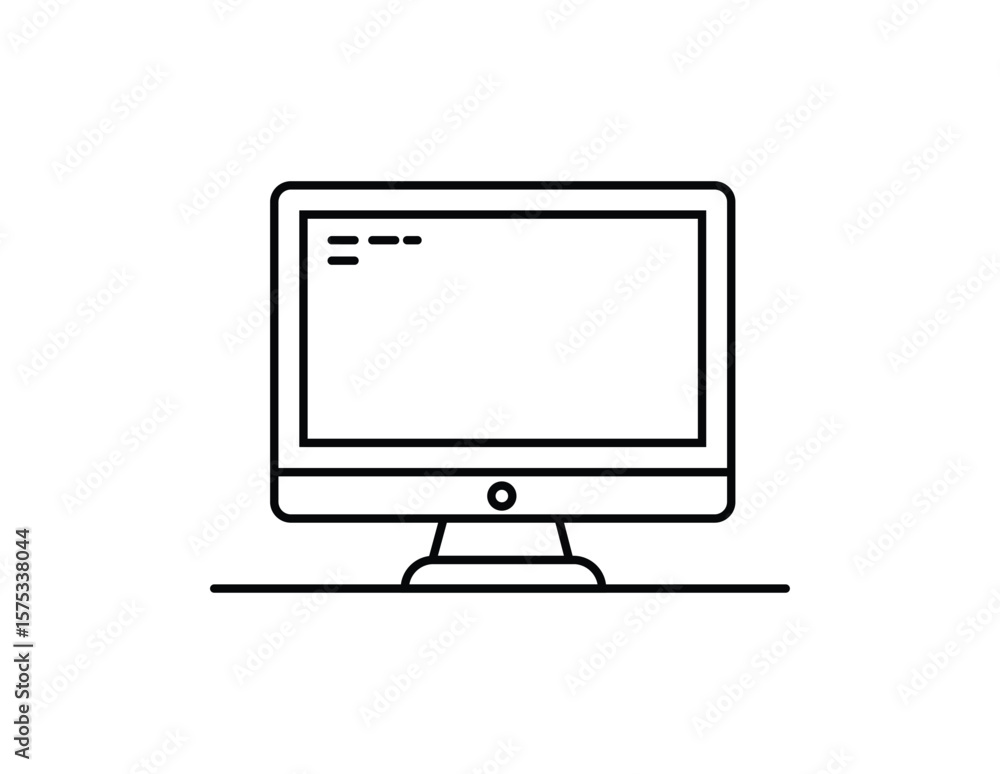 Fototapete Simple outline icon of a computer monitor with a simple screen display isolated on white background