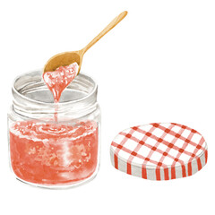 watercolor strawberry jam. Warm tone and watercolor texture perfect for home made menu, packaging, label.