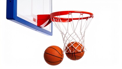 basketball, hoop, net, rim, backboard, court, shot, game, indoor, score, play, sport, athlete, motion, action, bounce, jump, challenge, competition, red, white, black, rectangular, ball, air, strike, 