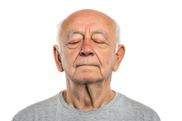 Close up portrait of a serene elderly man with eyes closed.