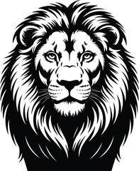 Majestic lion face black white illustration king animal
