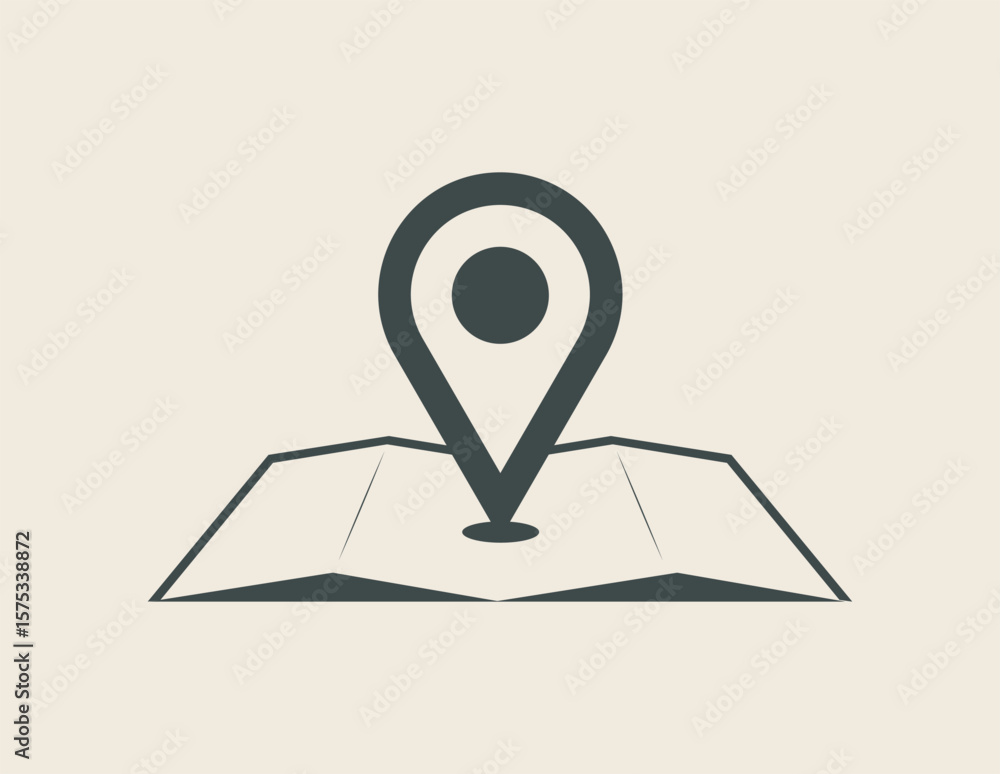Poster stylized map with a location pin icon isolated on white background