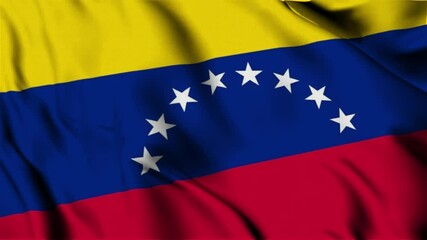 3D animation of the national flag of Venezuela waving in slow motion. Close-up view with realistic fabric texture in 4K resolution. Ideal for Independence Day, patriotic videos.