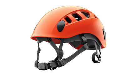 Rock climbing safety helmet with straps and scratches, realistic details, background isolated on a Transparent background, PNG file.