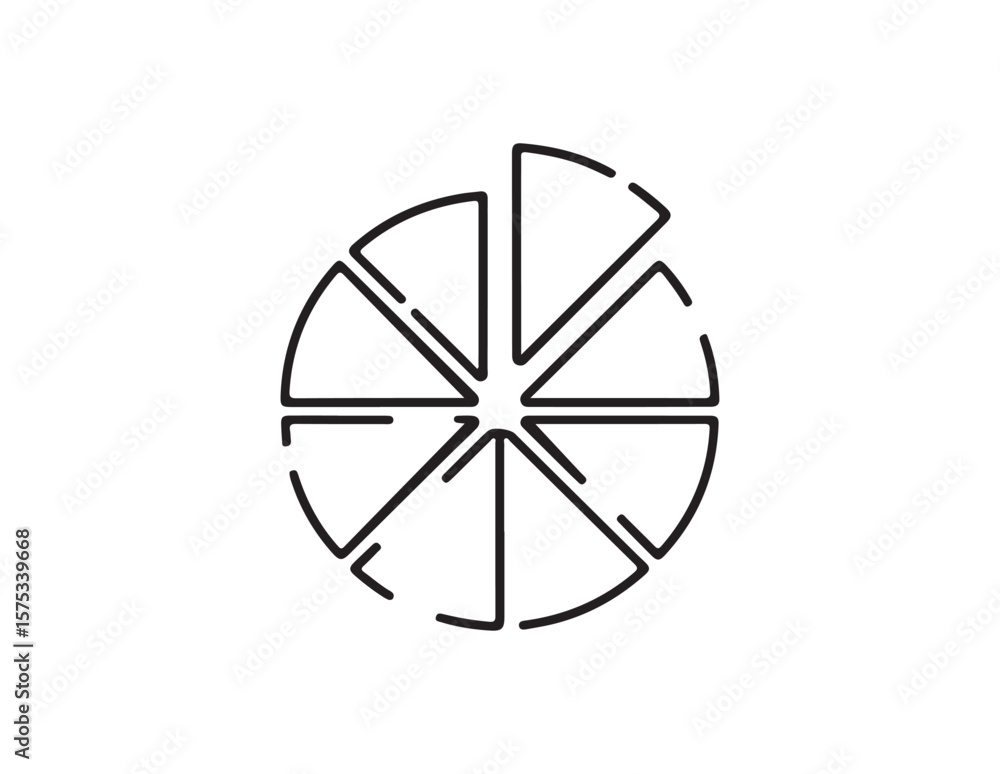 Poster abstract geometric circular pattern with segmented lines isolated on white background