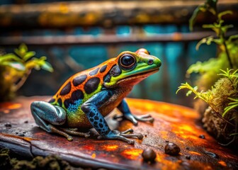 Fototapeta premium Macro photography reveals the exquisite detail of an Ecuadorian Ameerega bilinguis poison frog.