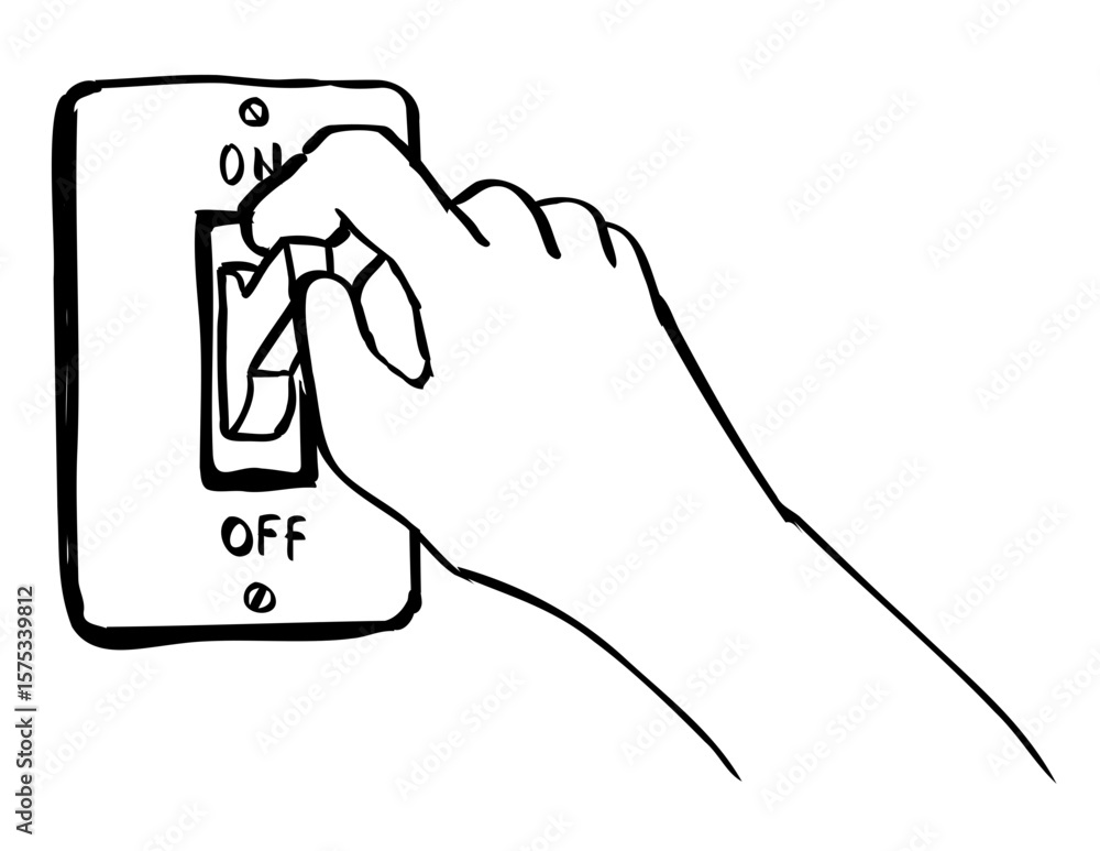 Poster drawing sketch style illustration of a light switch being turned on or power on with isolated backgr