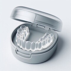 Transparent plastic dental night guard with storage case