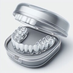 Transparent plastic dental night guard with storage case