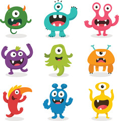 cute monster cartoon design collection design for logo and print product - vector