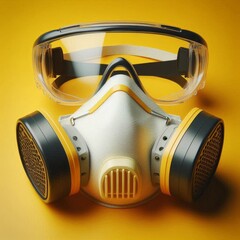 A pair of safety goggles and a respirator mask