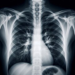 Black and white chest X-ray showing clear, healthy lungs and bronchi